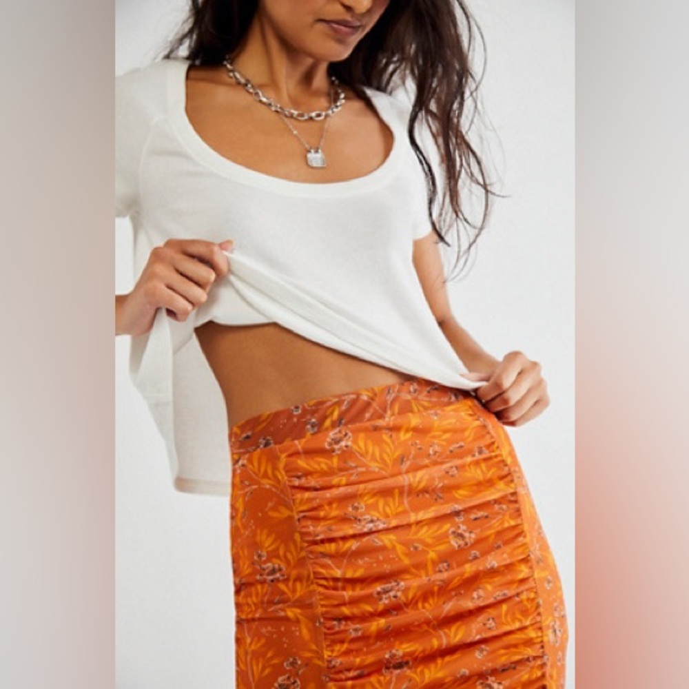 Free People Romi Mesh Mini Skirt Orange/Multi Colored Ruffle - Picture 3 of 8